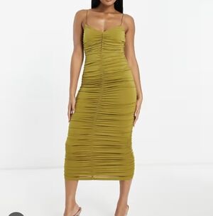 ASOS Cami Strappy Midi Dress with Ruched Detail Size 6